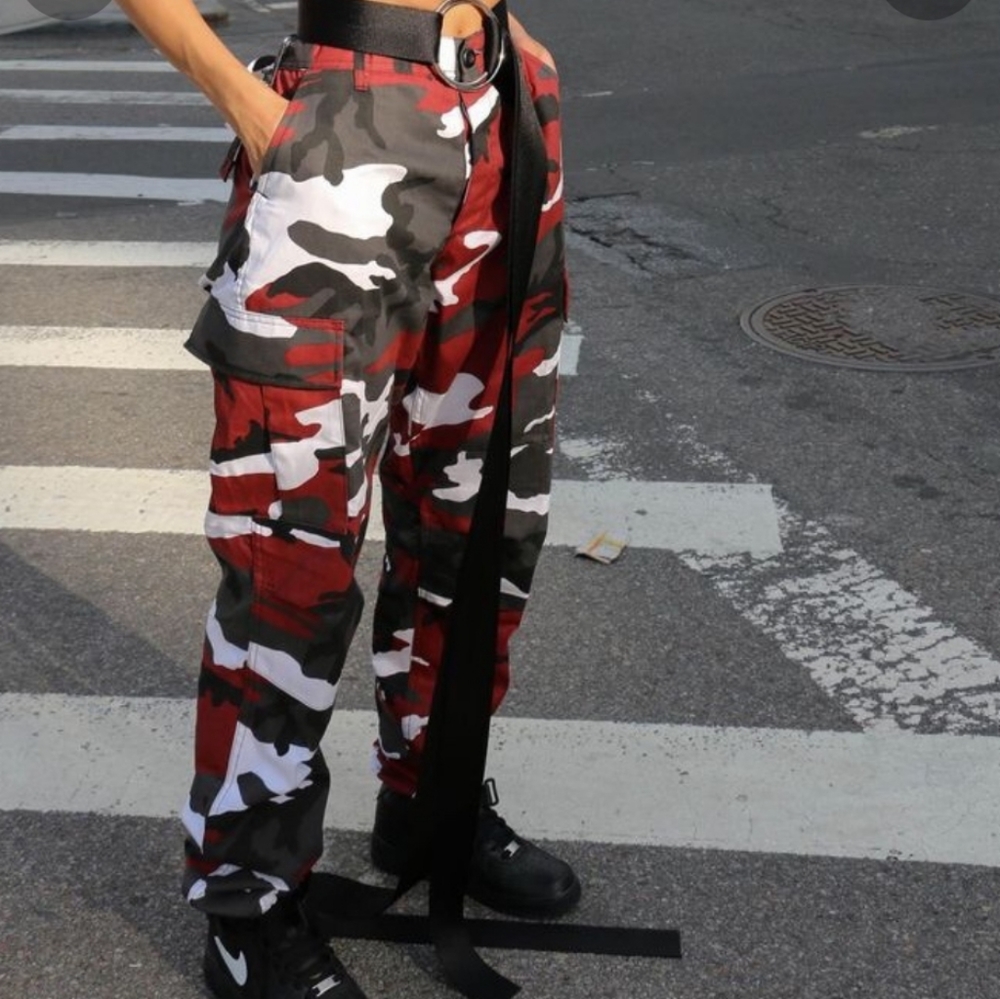 LEAH KIRSCH RED CAMO PANTS